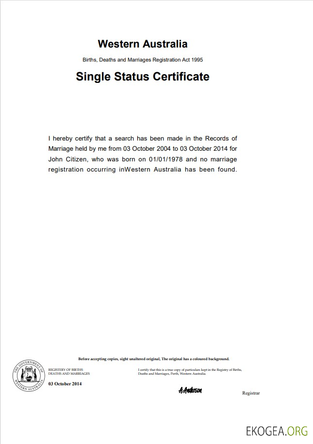 Modèle de certificat de divorce Australie Occidentale au format Word